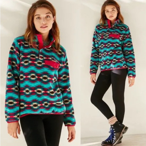 Patagonia Sweater Aztec Medium Synchilla Beryl Green & Wild Desert medium - Picture 2 of 7